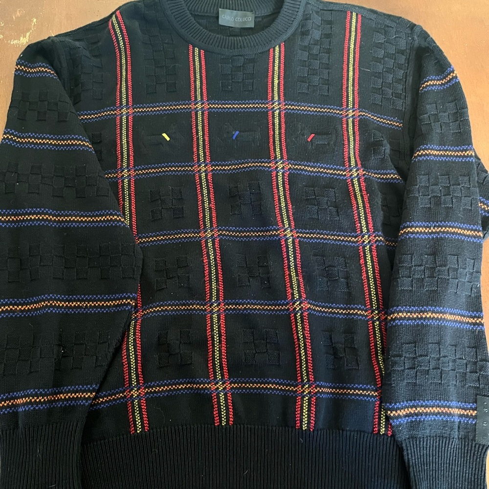 Carlo Colucci Plaid Scottie Dog Black Sweater Large 52